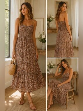 COSTA Blanca Collection orange purple green maroon floral maxi dress Sz M